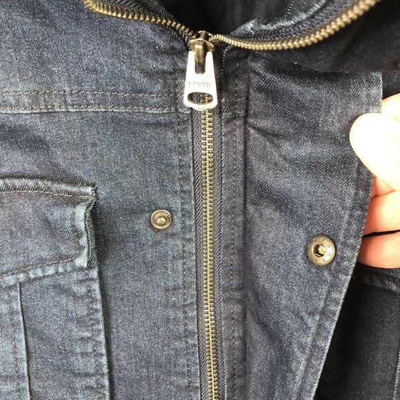 Levi's Jacket Mens Large Blue Denim Quilted Lined Zip Snap Front Stand Collar - Picture 12 of 16